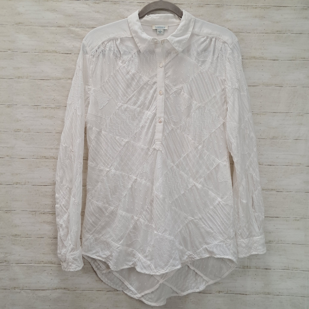 Sundance Simply Shannon White Patchwork Popover Blouse Top